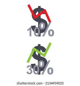 Value of a dollar. Arrow of growth and losses in the economic crisis, vector illustration