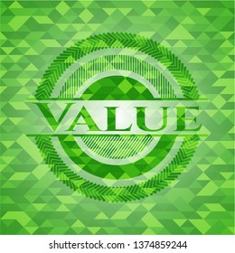 Value green emblem. Mosaic background