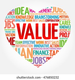 VALUE heart word cloud collage, business concept background