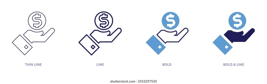 Value icon in 4 different styles. Thin Line, Line, Bold, and Bold Line. Duotone style. Editable stroke.