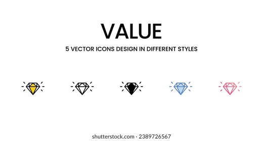 Value Icon Design in Five style with Editable Stroke. Line, Solid, Flat Line, Duo Tone Color, and Color Gradient Line. Suitable for Web Page, Mobile App, UI, UX and GUI design.