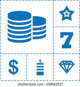 Value icon. set of 6 value filled icons such as coin, 7 number, diamond