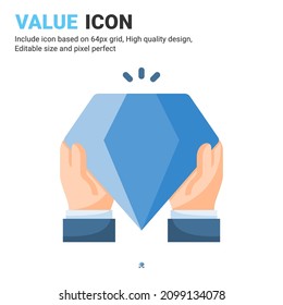 Value icon vector with flat color style isolated on white background. Vector illustration valuable, precious sign symbol icon concept for business, finance, industry, company, apps, web and project