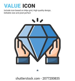 Value icon vector with outline color style isolated on white background. Vector illustration valuable, precious sign symbol icon concept for business, finance, industry, company, apps, web and project