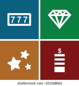 Value icons set. set of 4 value filled icons such as 7 number, coin, diamond