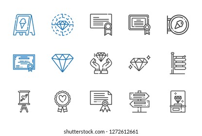value icons set. Collection of value with diamond, signs, certificate, favourite, sign. Editable and scalable value icons.