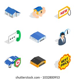 Value icons set. Isometric set of 9 value vector icons for web isolated on white background
