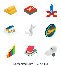 Value icons set. Isometric set of 9 value vector icons for web isolated on white background