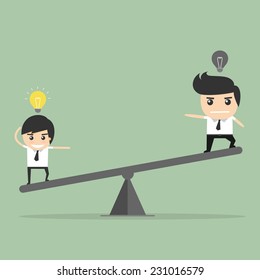 Value of idea. seesaw of businessman concept 