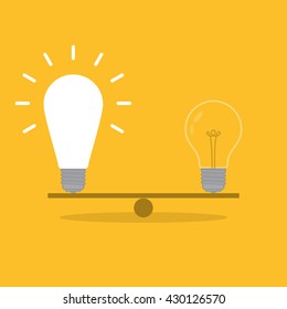Value of idea. Seesaw of concept on yellow background