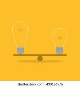 Value of idea. Seesaw of concept on yellow background