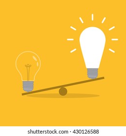 Value of idea. Seesaw of concept on yellow background