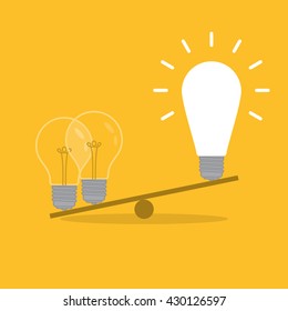 Value of idea. Seesaw of concept on yellow background