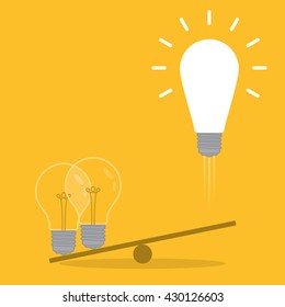 Value of idea. Seesaw of concept on yellow background