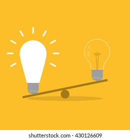 Value of idea. Seesaw of concept on yellow background