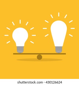 Value of idea. Seesaw of concept on yellow background