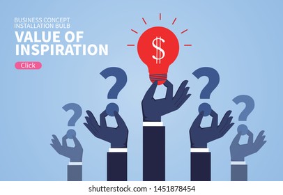 Value of inspiration, hand holding question mark with light bulb