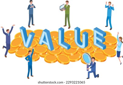 VALUE letters and lots of coins and people
