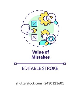Value of mistakes multi color concept icon. Learning trial by error. Researching. Problem solving. Round shape line illustration. Abstract idea. Graphic design. Easy to use in presentation