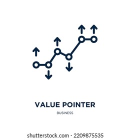 value pointer icon from business collection. Thin linear value pointer, pointer, clock outline icon isolated on white background. Line vector value pointer sign, symbol for web and mobile