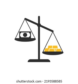 Value Of Precious Metals Icon. Gold And Money On The Scale