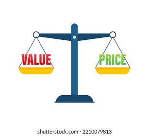 Value and Price balance on the scale. Balance on scale. Business Concept. Vector illustration.