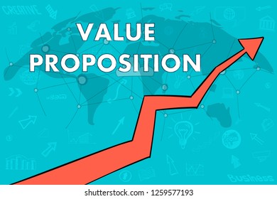 Value proposition banner. arrow up. cloud concept. world map