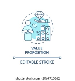 Value proposition blue concept icon. Product quality promised by company to customer. Business model abstract idea thin line illustration. Vector isolated outline color drawing. Editable stroke