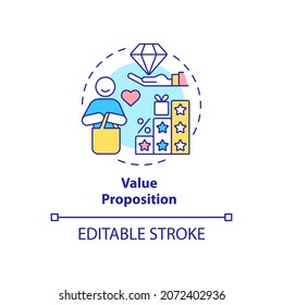 Value proposition concept icon. Product quality promised by company to customer. Business model abstract idea thin line illustration. Vector isolated outline color drawing. Editable stroke