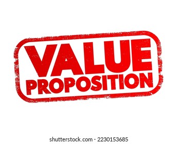 Value Proposition - full mix of benefits or economic value which it promises to deliver to the current and future customers, text concept stamp