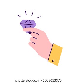 Value proposition icon. A diamond in the hand. Trendy vector flat illustration isolated on a white background.