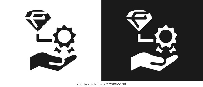 Value Proposition Symbol Set Glyphe auf weißem und schwarzem Hintergrund