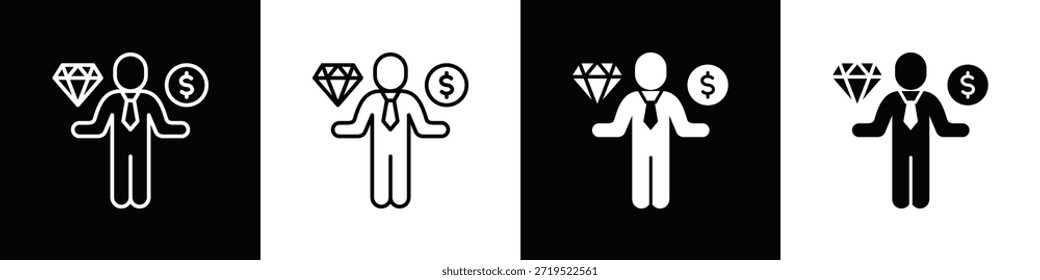 Icono de propuesta de valor con estilo minimalista blanco negro variante