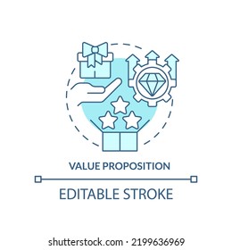 Value proposition turquoise concept icon. Product management. Business model canvas abstract idea thin line illustration. Isolated outline drawing. Editable stroke. Arial, Myriad Pro-Bold fonts used svg