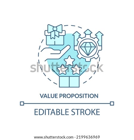 Value proposition turquoise concept icon. Product management. Business model canvas abstract idea thin line illustration. Isolated outline drawing. Editable stroke. Arial, Myriad Pro-Bold fonts used