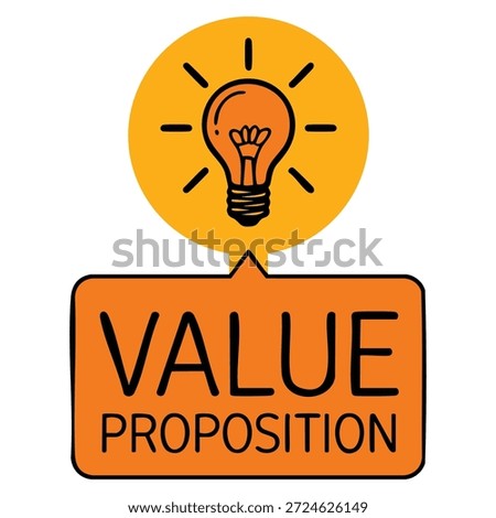 Value proposition word writing text quote badge with lightbulb flat vector illustration suitable for business strategy communication marketing and educational concept