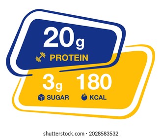 Value of Protein, Sugar and calories - Label for chocolate bar or energy drink - . Isolated badge