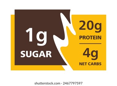 Value of Protein, Sugar and Net Carbs - Label for chocolate bar or energy drink. In decorative rectangle shape