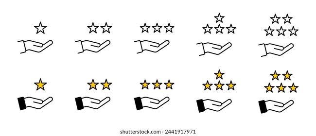 Value rank icons set. Hand holding star, value success concept symbol. Value, rank vector icons collection