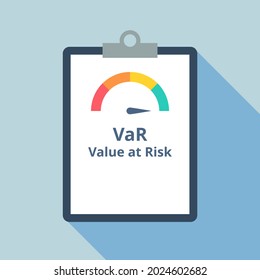 Valor en vector de riesgo. Gestión de riesgos, inversión, concepto financiero. Modelo para posibles pérdidas de cartera. Ilustración plana sobre fondo azul claro.