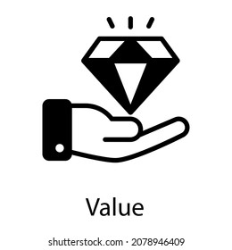 Value solid icon, diamond in hand