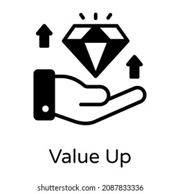 Value up in solid style icon, editable vector 