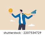 Value stock vs growth stock, comparison between investing style, professional choosing asset for earning or profit in market concept, businessman compare between value and growth stock in his hand.