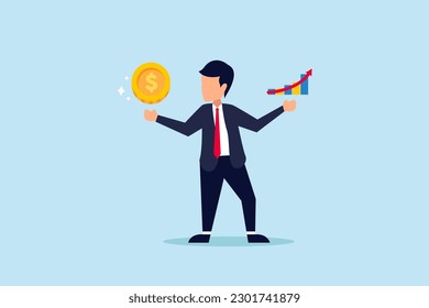 Value stock vs growth stock, comparison between investing style, professional choosing asset for earning or profit in market concept, businessman compare between value and growth stock in his hand.