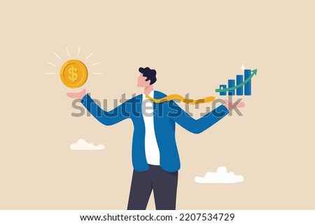 Value stock vs growth stock, comparison between investing style, professional choosing asset for earning or profit in market concept, businessman compare between value and growth stock in his hand.