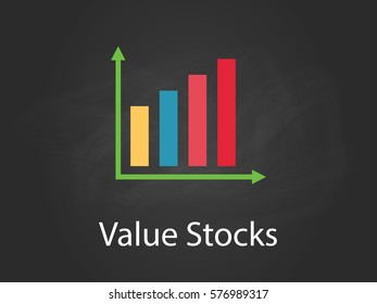 value stocks chart illustration with colourful bar, white text and black background
