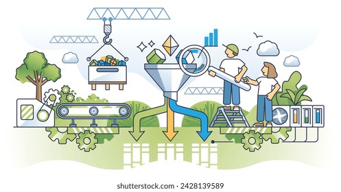 Value stream mapping for effective and lean manufacturing outline concept. Material and information exchange tool for productive process control vector illustration. Work flow management strategy.