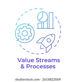 Value streams and processes blue gradient concept icon. Statistical metrics. Efficiency, productivity. Round shape line illustration. Abstract idea. Graphic design. Easy to use in blog post
