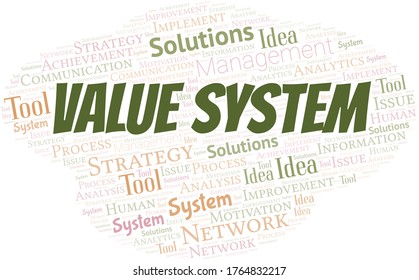 Value System typography vector word cloud.