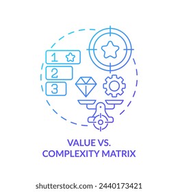 Value vs complexity blue gradient concept icon. Project management. Round shape line illustration. Abstract idea. Graphic design. Easy to use in infographic, promotional material, article, blog post
